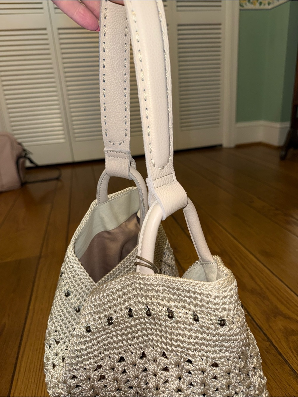 The Sak Crochet Tote in Cream with Leather Handles - Picture 5 of 13